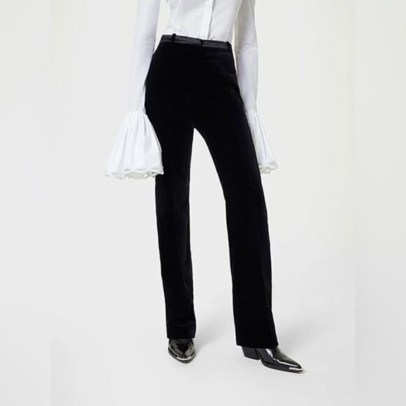 Paco Rabanne Black Straight Leg Velvet Tailored Trouser Pants Size 10 New - Picture 1 of 9